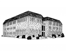 Pen and ink drawing of McCabe library.